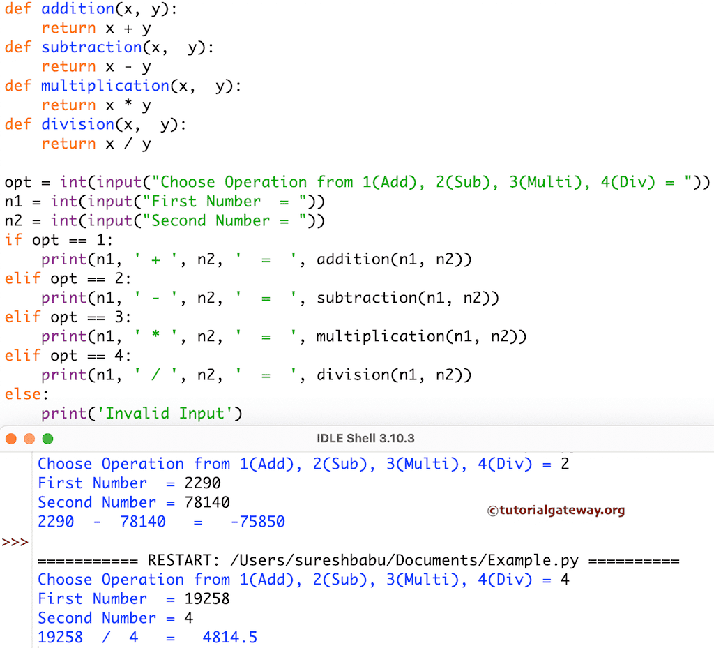 Make a Simple Calculator using functions