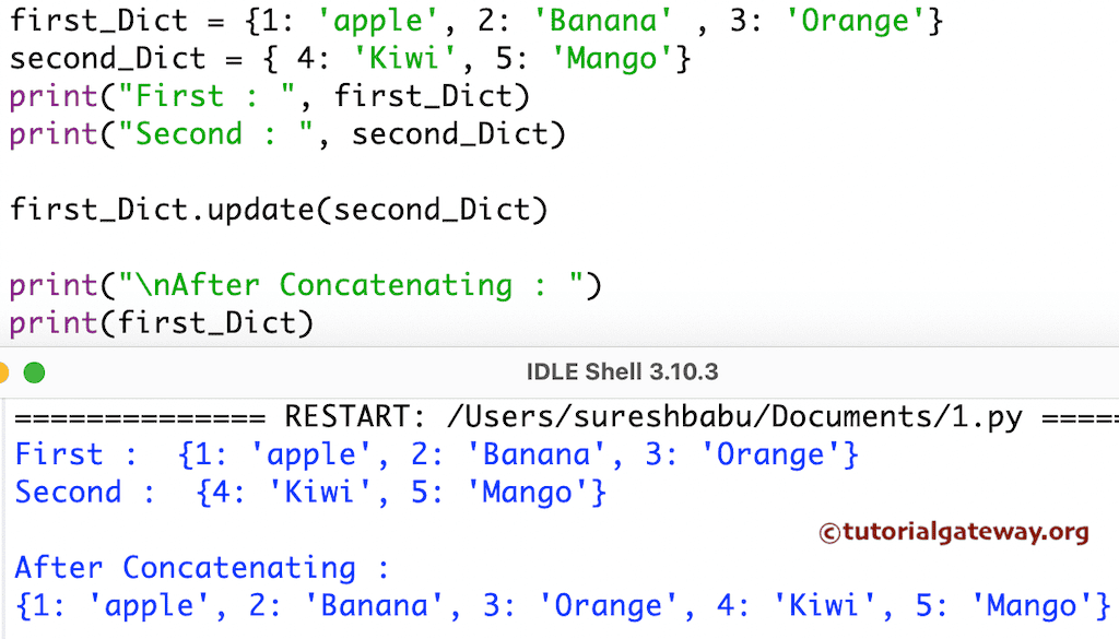 using update() function