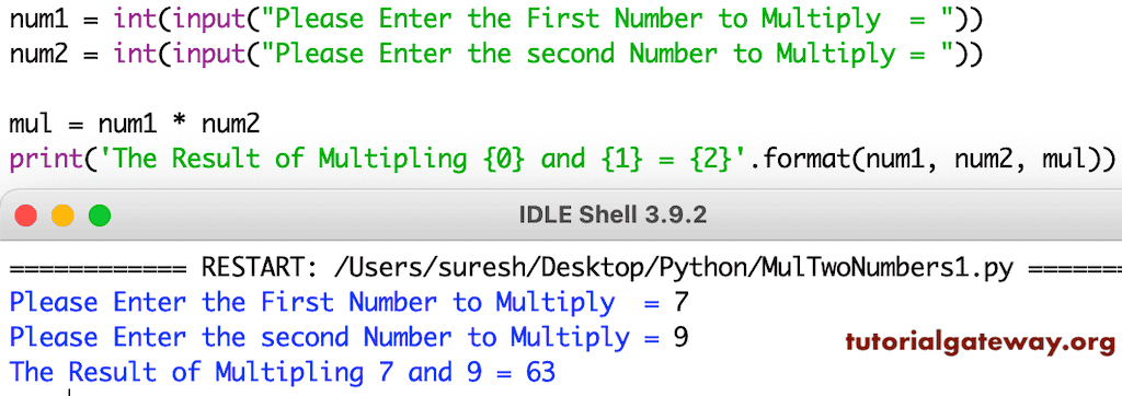 Python Program to Multiply Two numbers