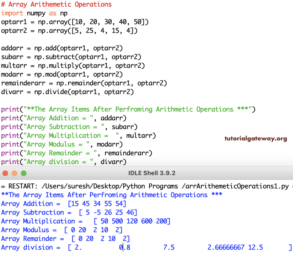 Python Program to Perform Arithmetic Operations on Arrays