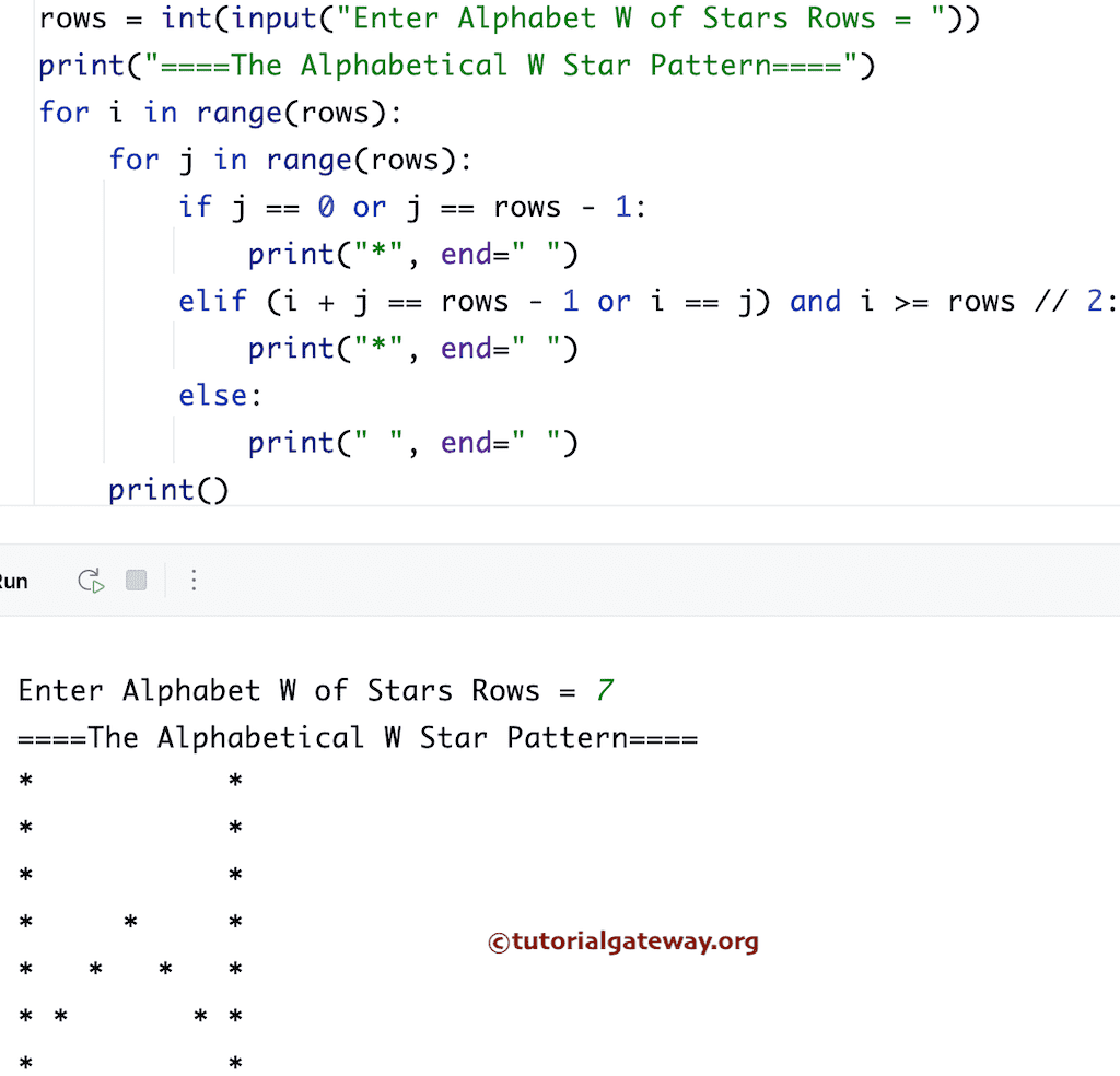 Python Program to Print Alphabet W Pattern of Stars