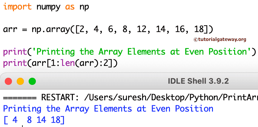 Python Program to Print Array Elements Present on Even Position
