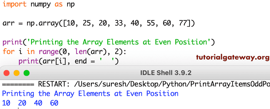 Python Program to Print Array Elements Present on Odd Position