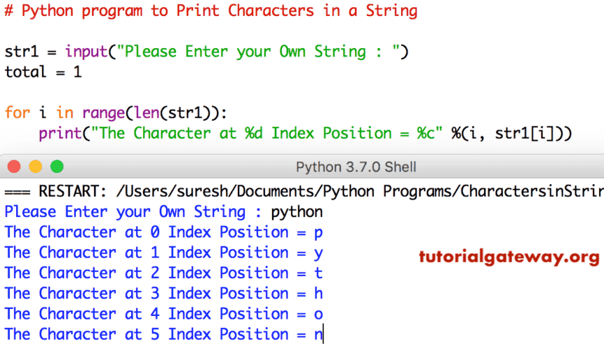 Python program to Print Characters in a String