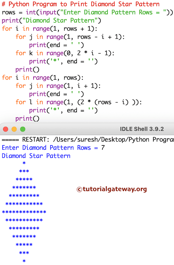 Python Program to Print Diamond Star Pattern
