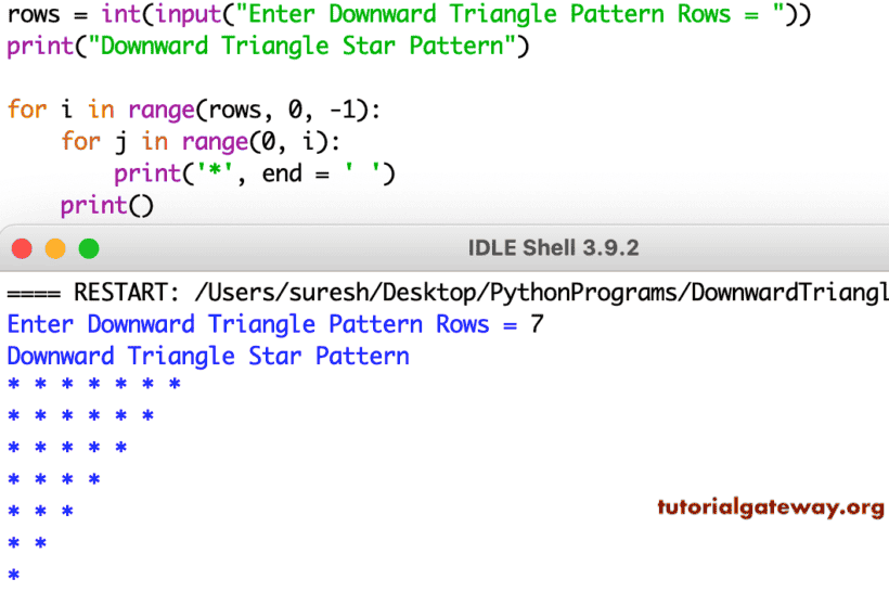 Python Program to Print Downward Triangle Star Pattern
