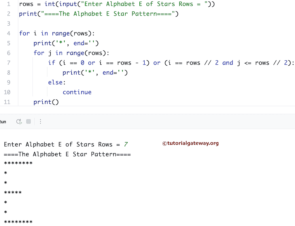 Python Program to Print Alphabetical E Star Pattern