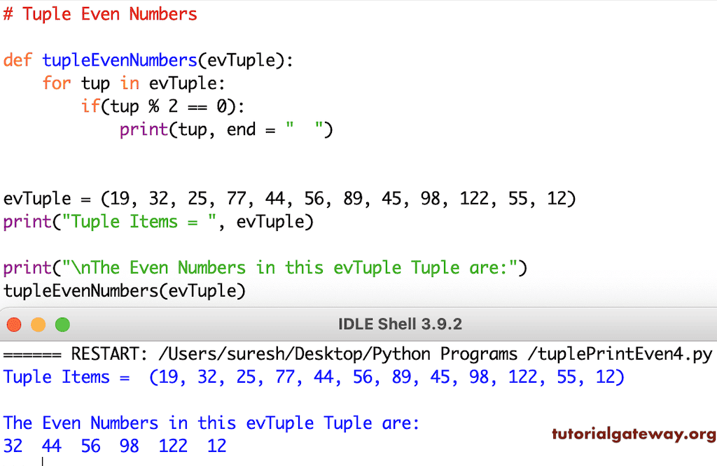 Python Program to Print Even Numbers in Tuple 4