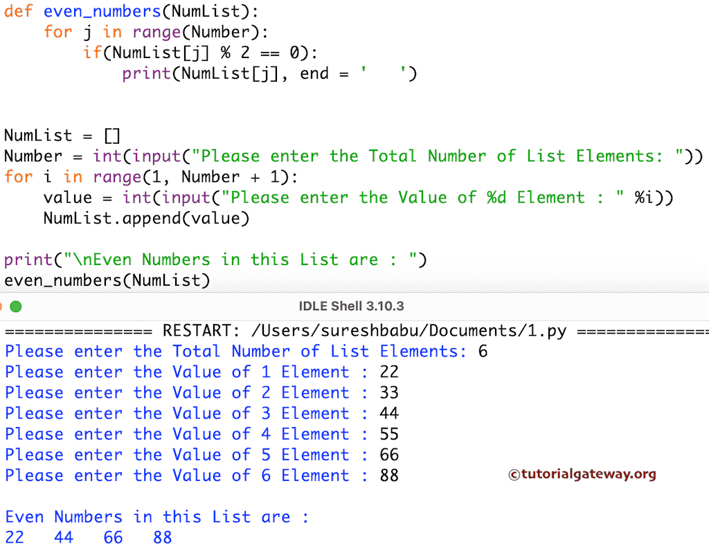Python Program to Print Even Numbers in a List using functions