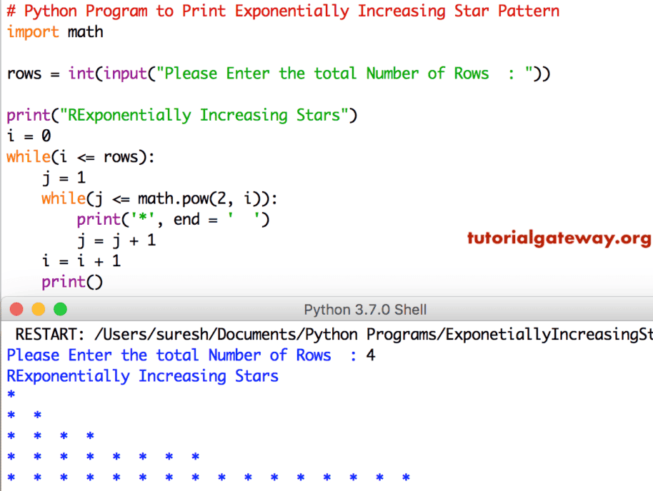 Python Program to Print Exponentially Increasing Star Pattern