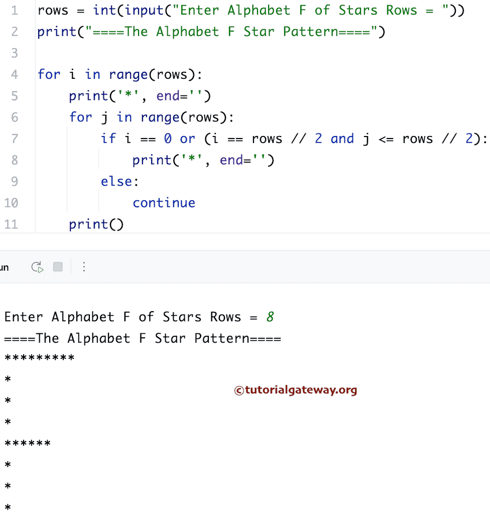 Python Program to Print Alphabetical F Star Pattern