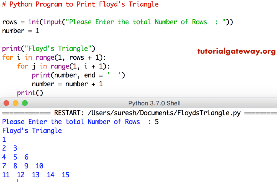 Python Program to Print Floyd's Triangle