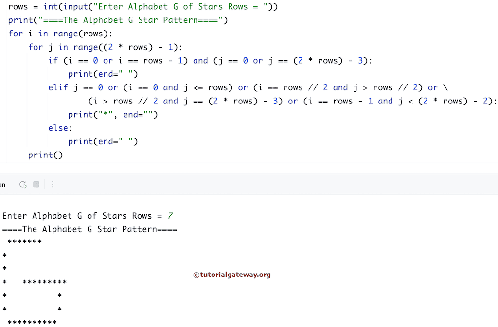 Python Program to Print Alphabetical G Star Pattern