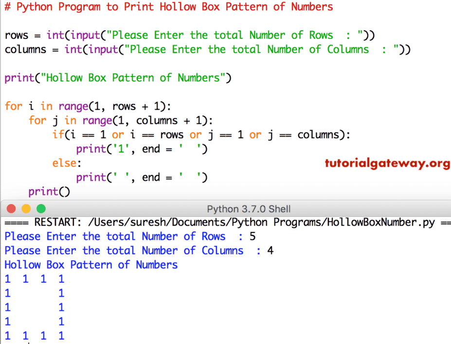 Python Program to Print Hollow Box Pattern of Numbers