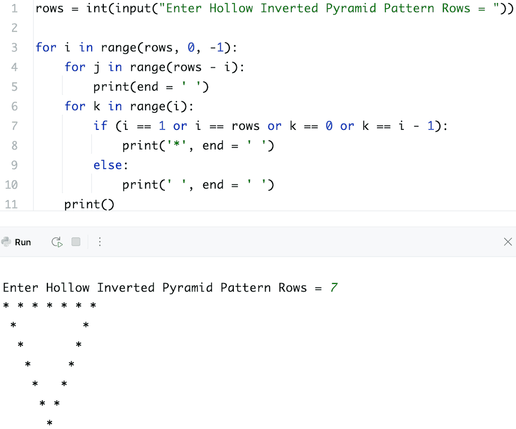 Python Program to Print Hollow Inverted Pyramid Star Pattern