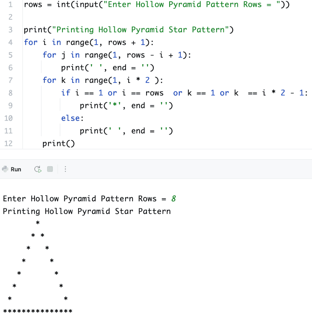 Python Program to Print Hollow Pyramid Star Pattern