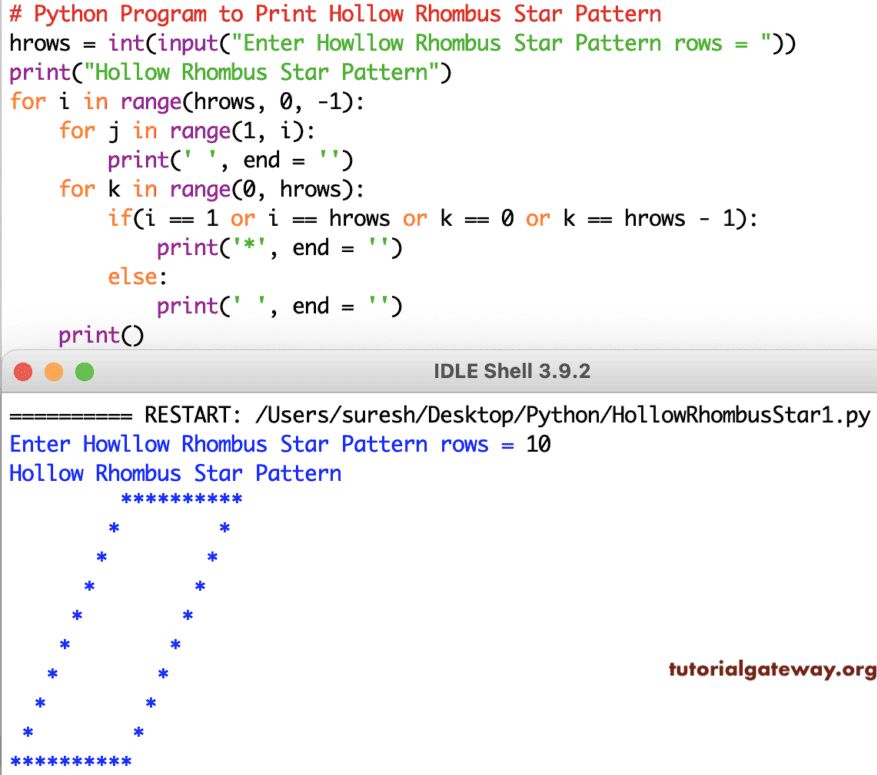 Python Program to Print Hollow Rhombus Star Pattern