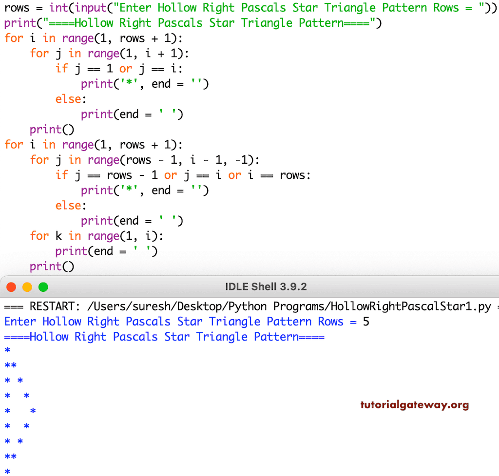 Python Program to Print Hollow Right Pascals Star Triangle