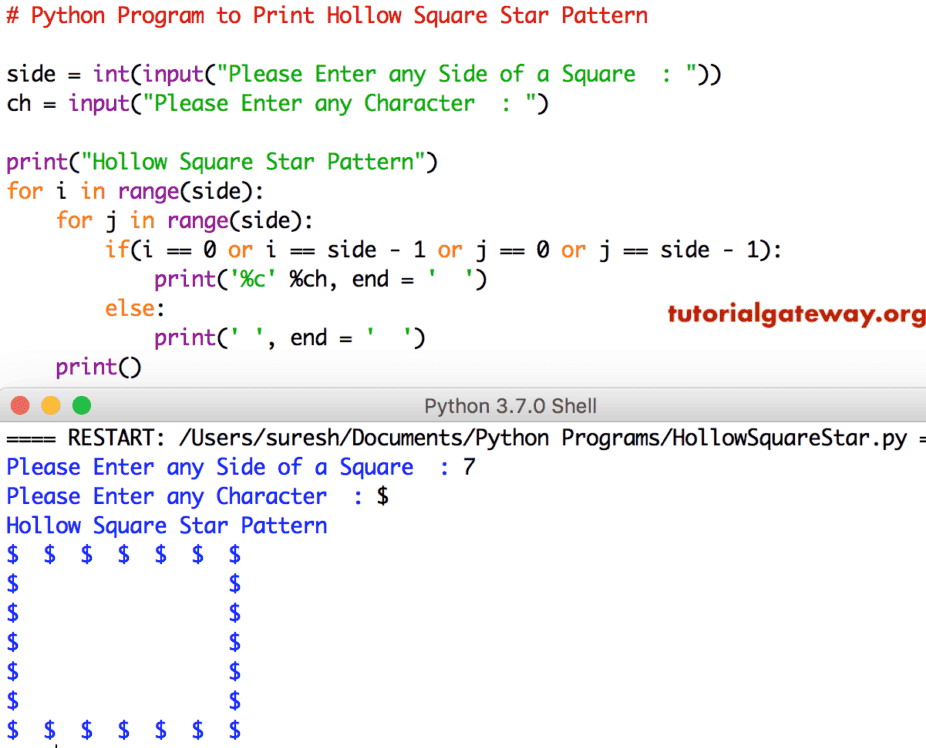 Python Program to Print Hollow Square Star Pattern