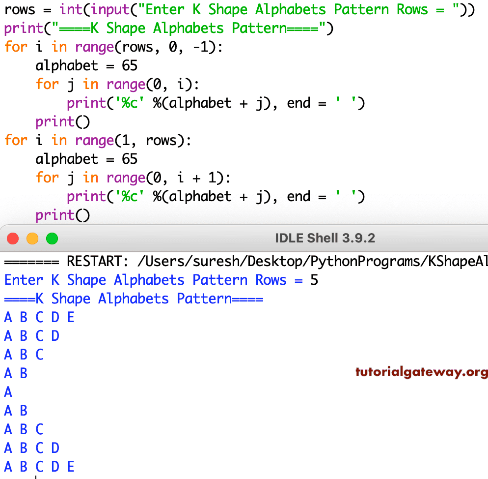 Python Program to Print K Shape Alphabet Pattern
