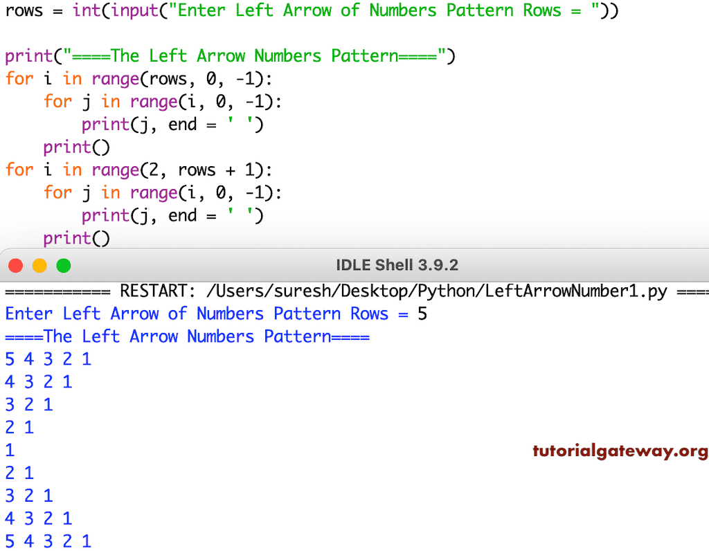 Python Program to Print Left Arrow Numbers Pattern
