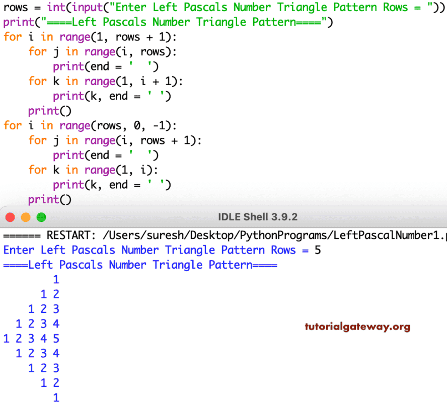 Python Program to Print Left Pascals Number Triangle