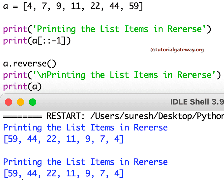 Python Program to Print List Items in Reverse Order