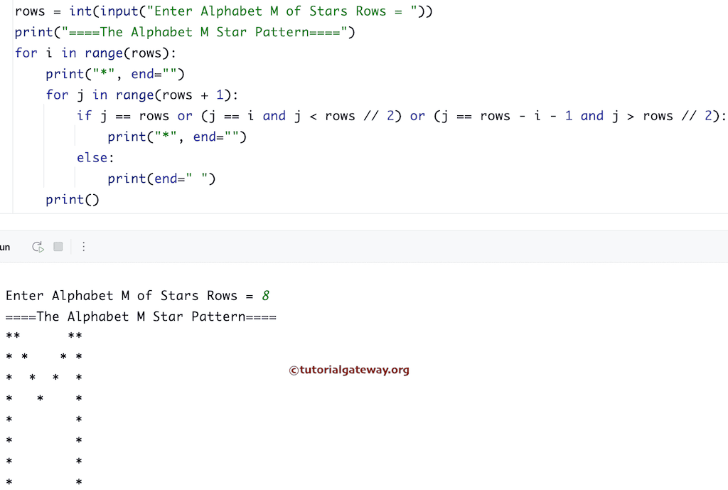 Python Program to Print Alphabetical M Star Pattern