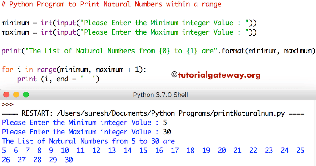 Python Program to Print Natural Numbers 3