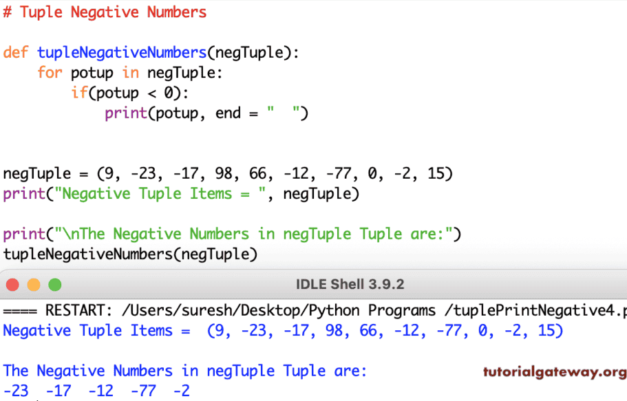 Python Program to Print Negative Numbers in Tuple 4