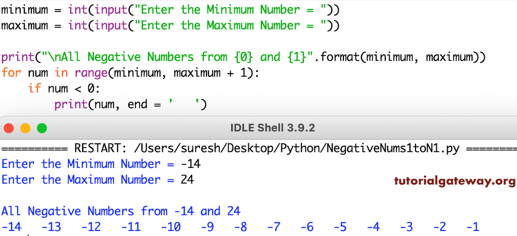 Python Program to Print Negative Numbers in a Range