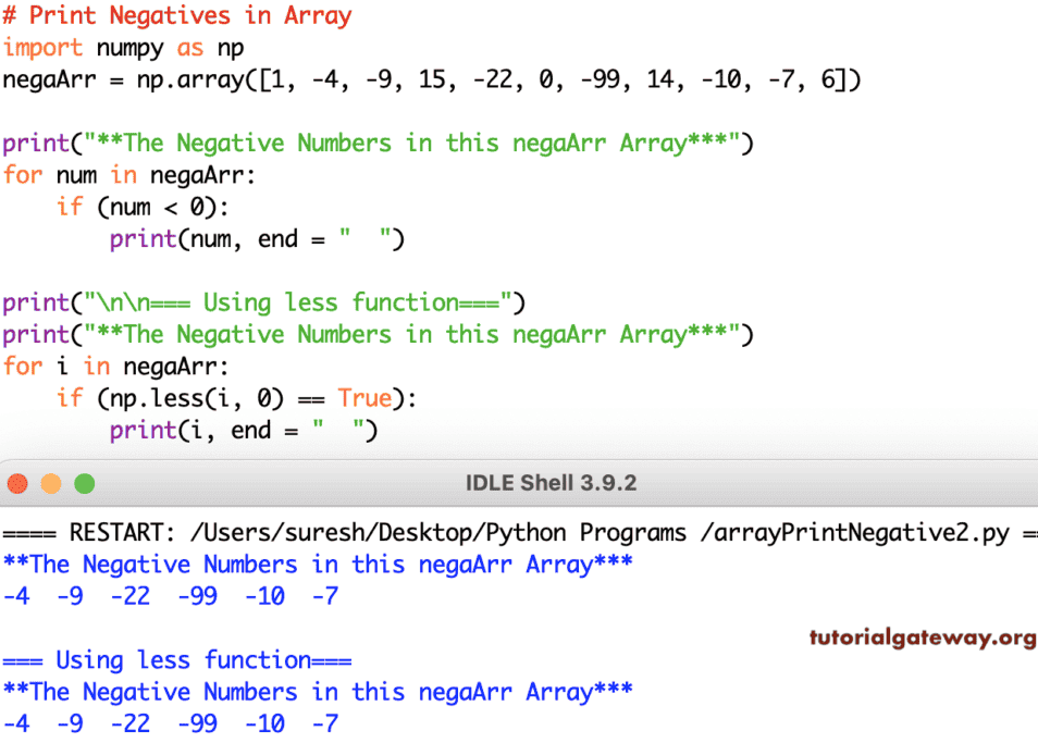 Python Program to Print Negative Numbers in an Array