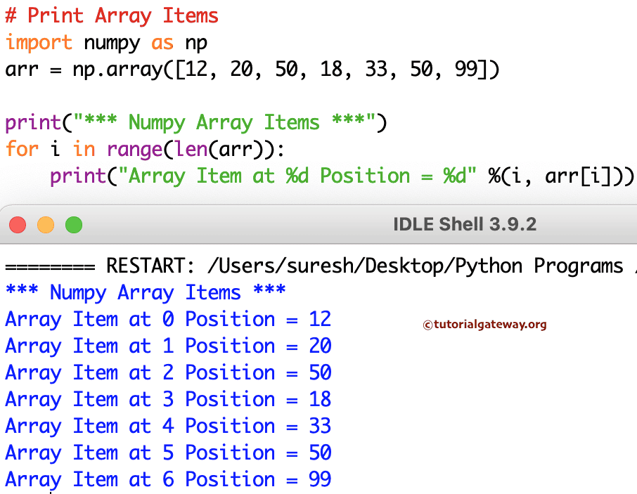 Python Program to Print Numpy Array Items