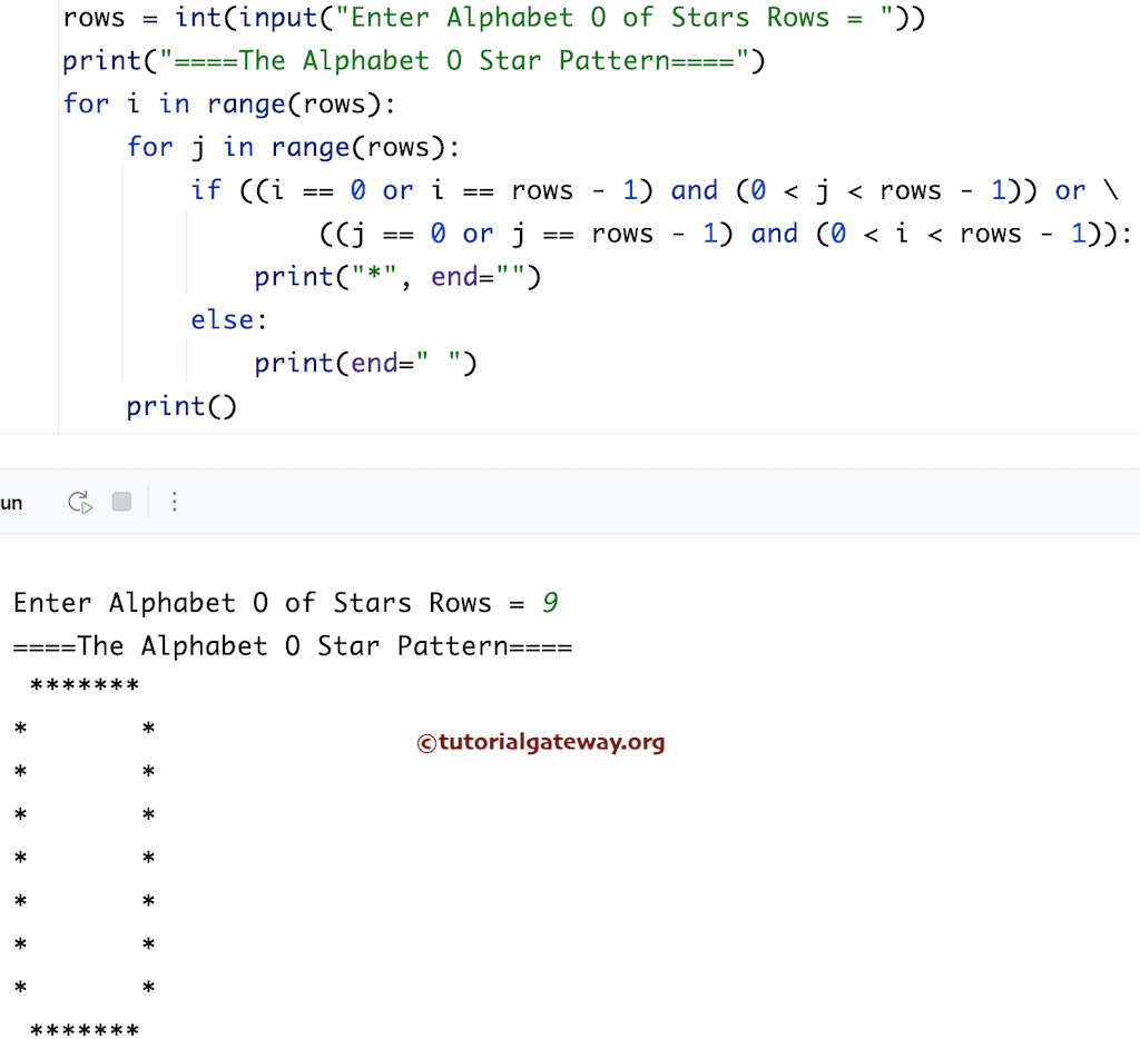 Python Program to Print Alphabetical O Star Pattern