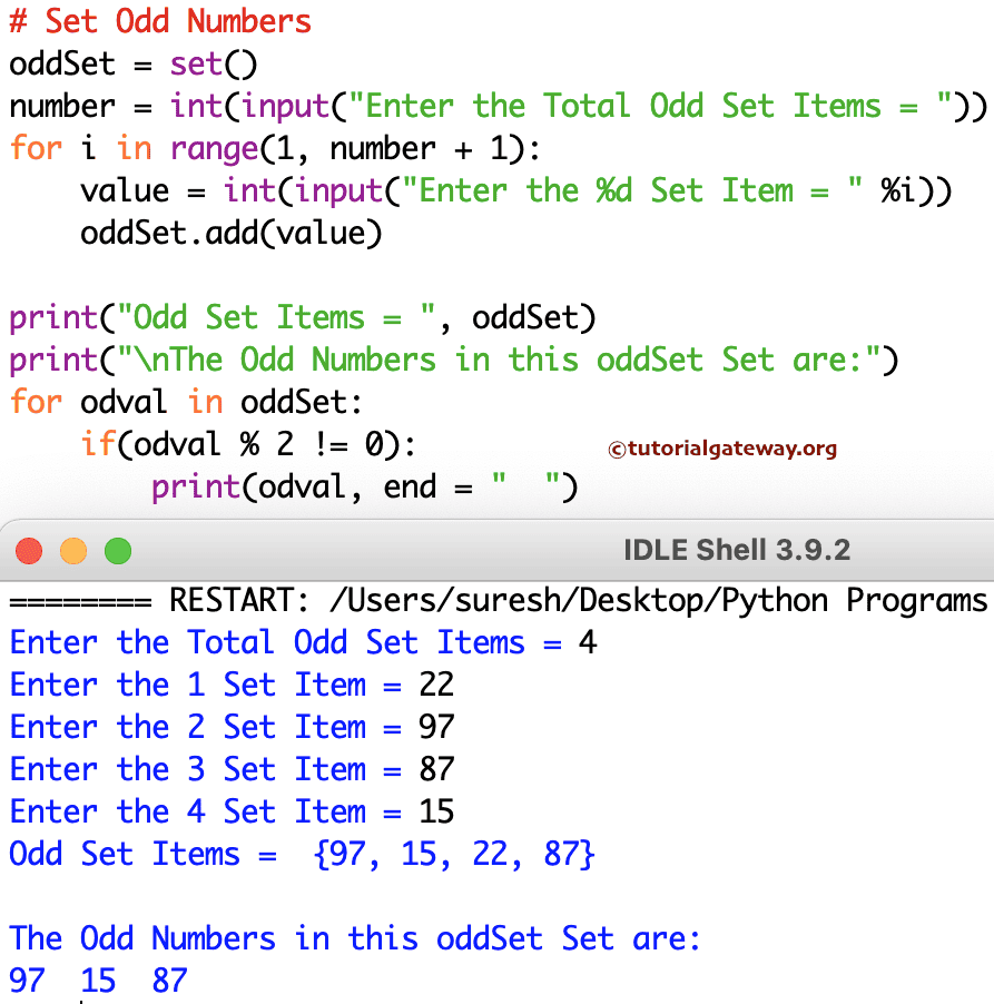 Python Program to Print Odd Numbers in Set 2