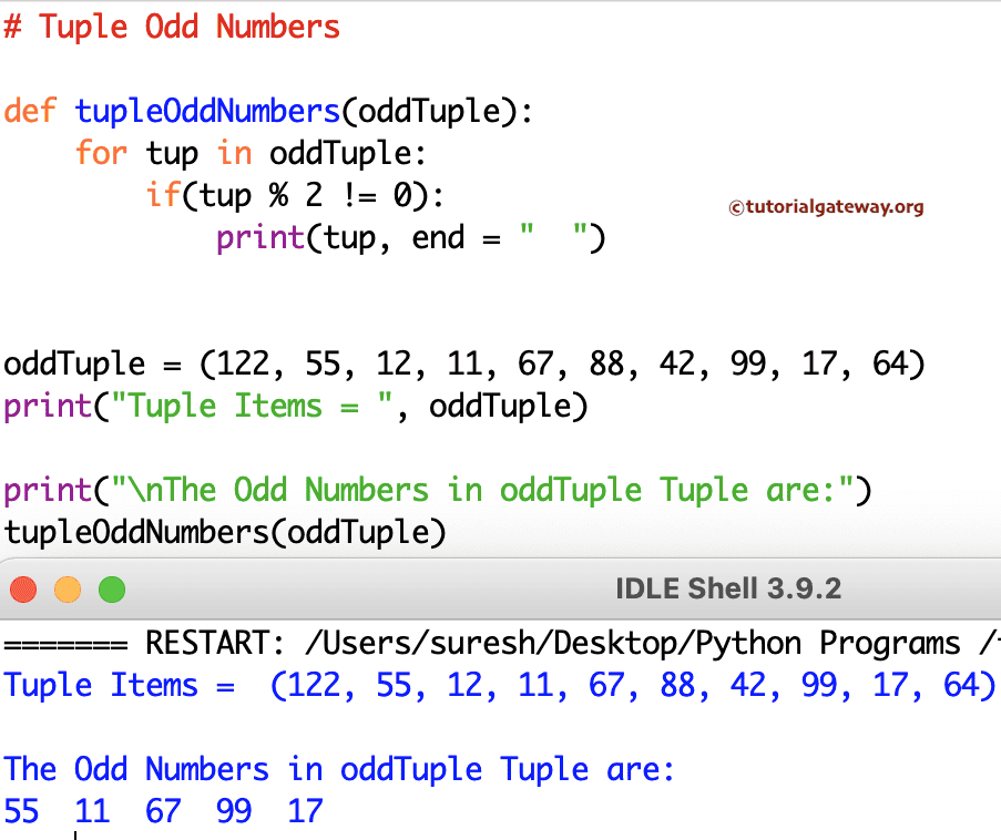 Python Program to display Odd Numbers in Tuple 4
