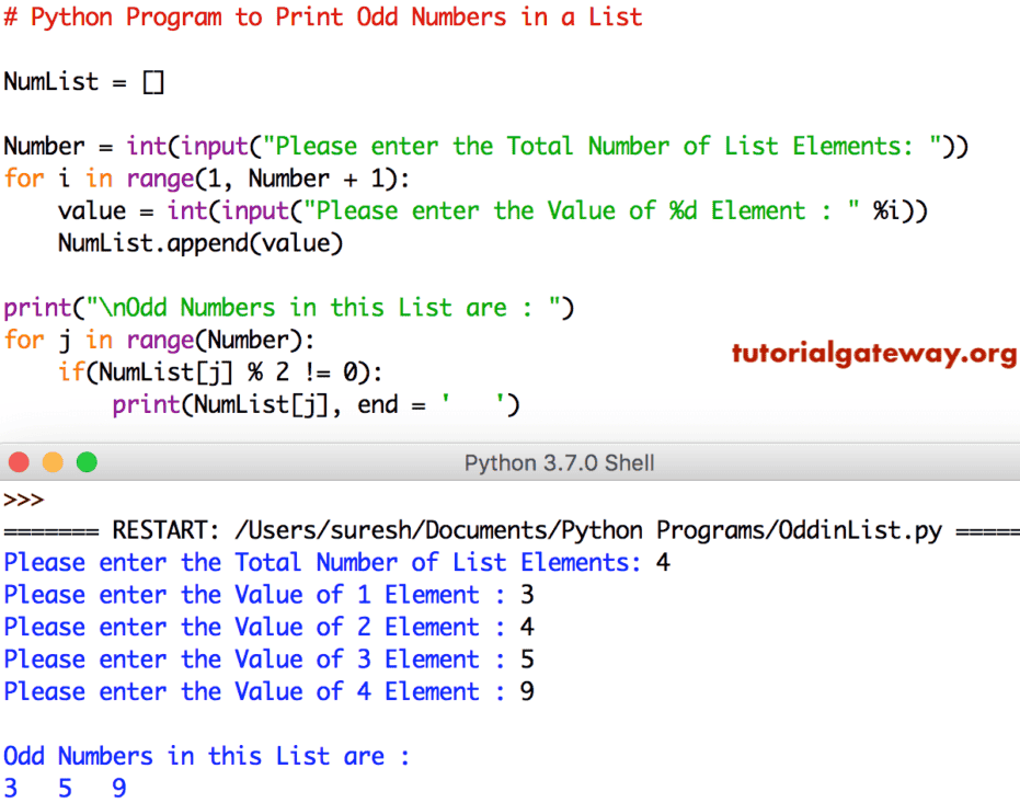 Python Program to Print Odd Numbers in a List 1