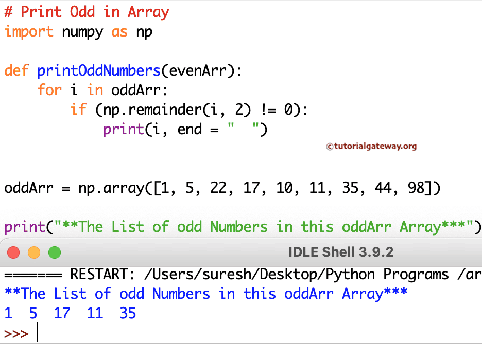 Python Program to Print Odd Numbers in an Array 4