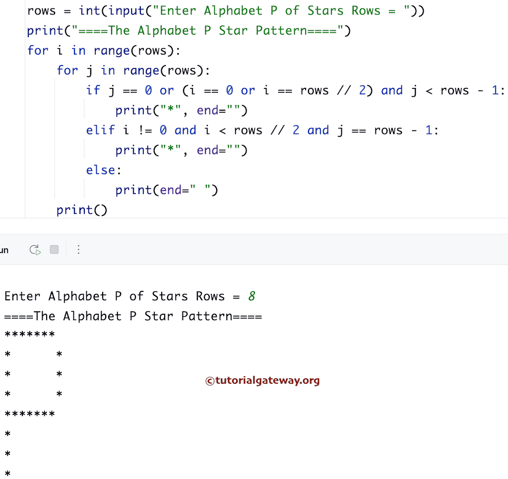 Python Program to Print Alphabetical P Star Pattern