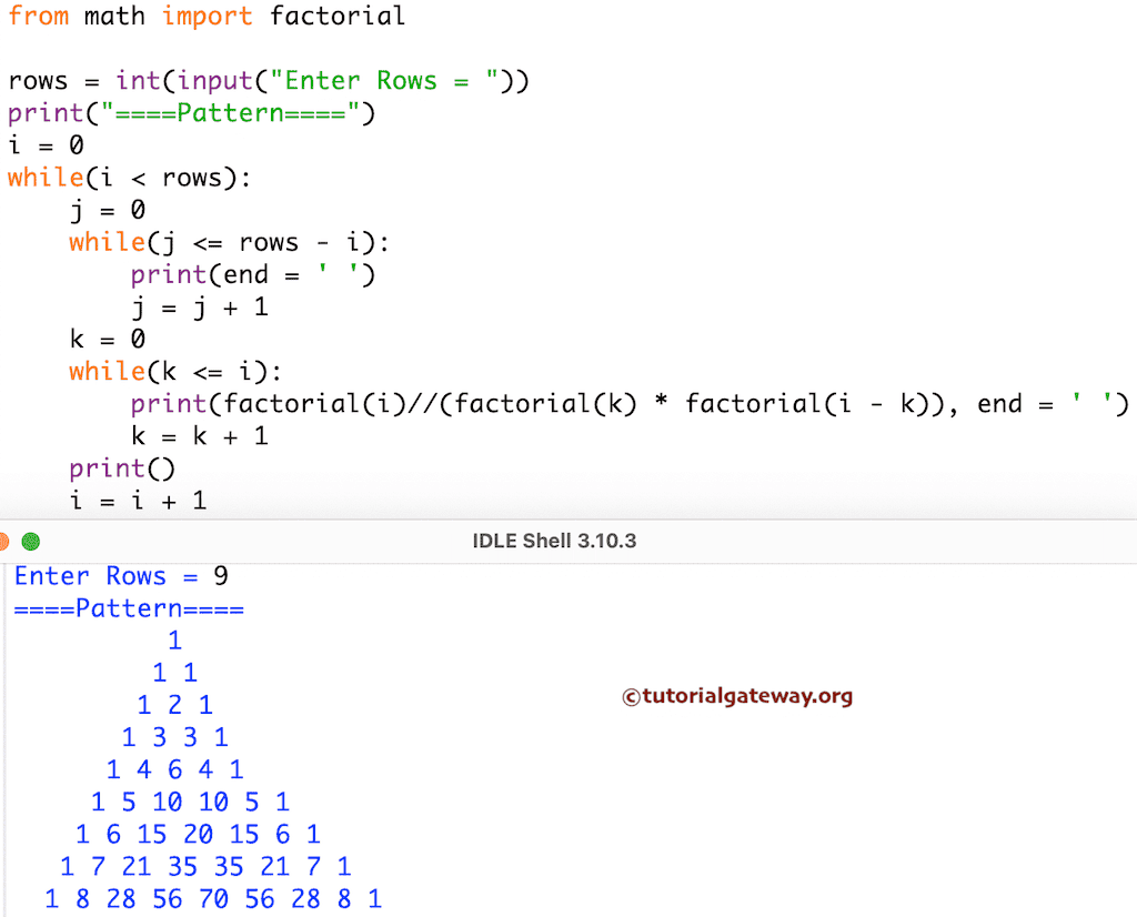 Print Pascal Triangle using while loop