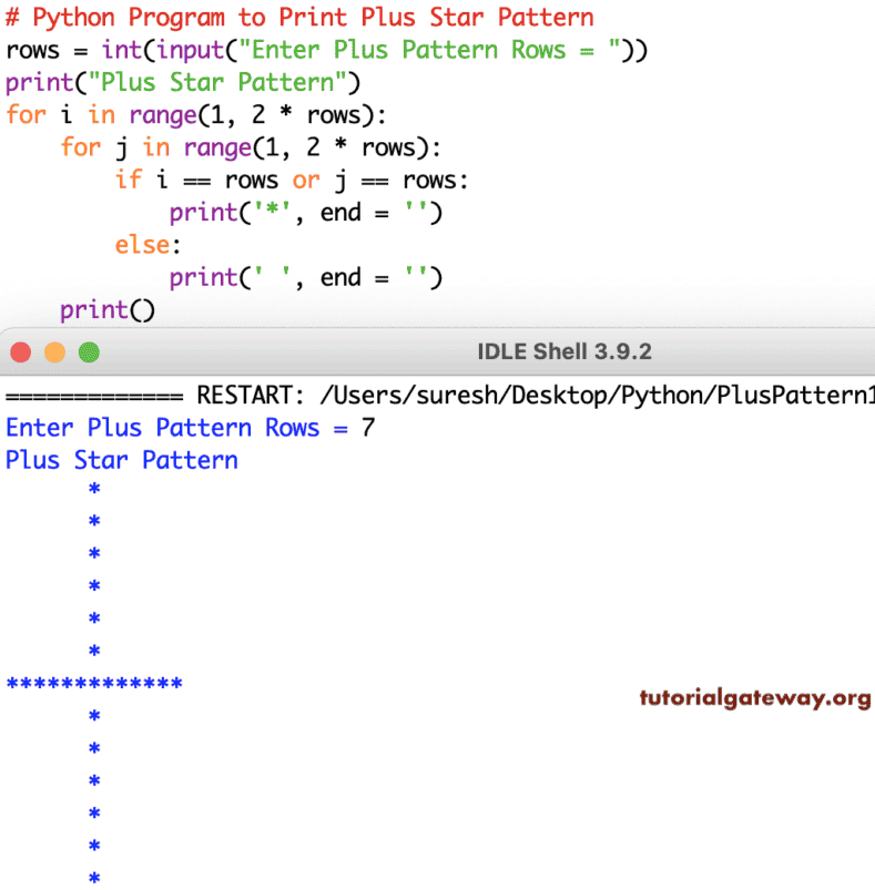 Python Program to Print Plus Star Pattern