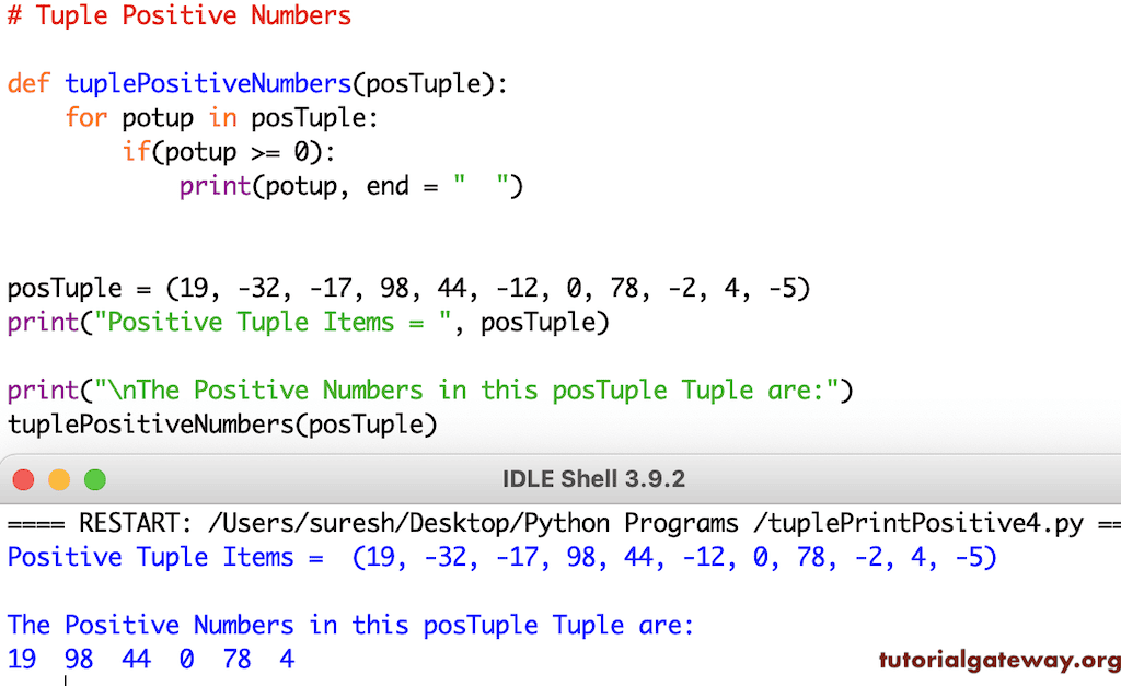 Python Program to Print Positive Numbers in Tuple 4