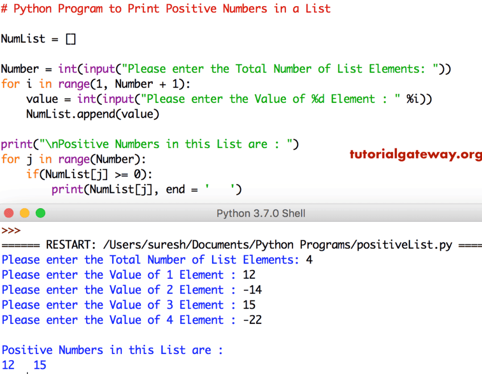 Python Program to Print Positive Numbers in a List 1