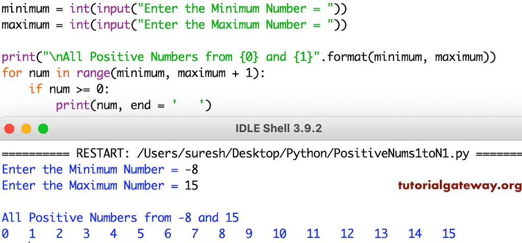 Python Program to Print Positive Numbers in a Range