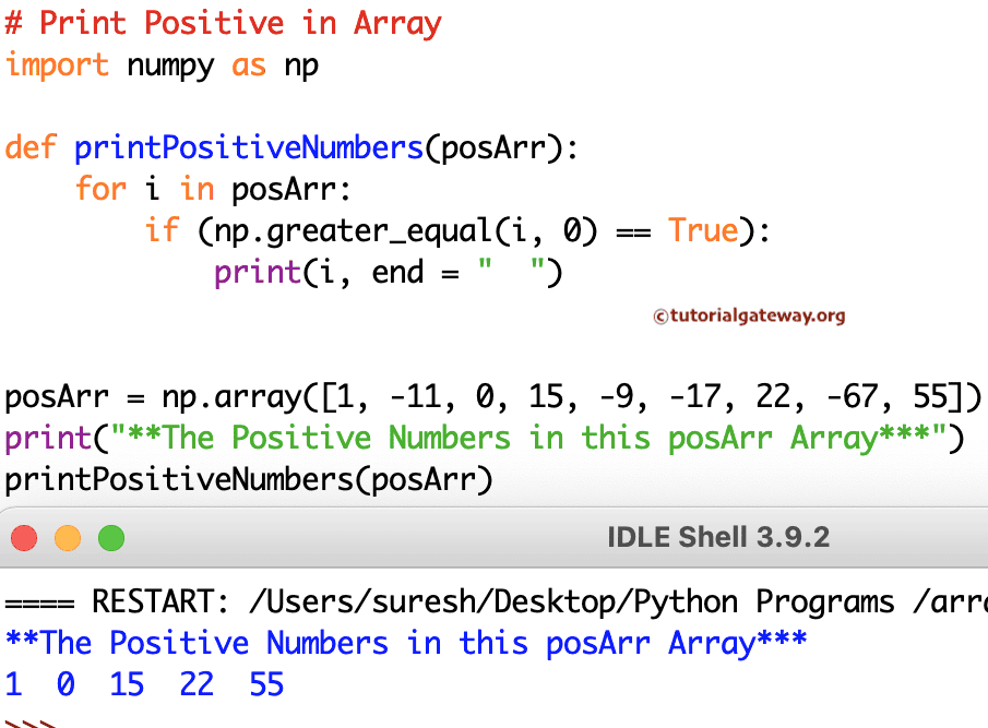 Python Program to Print Positive Numbers in an Array 4