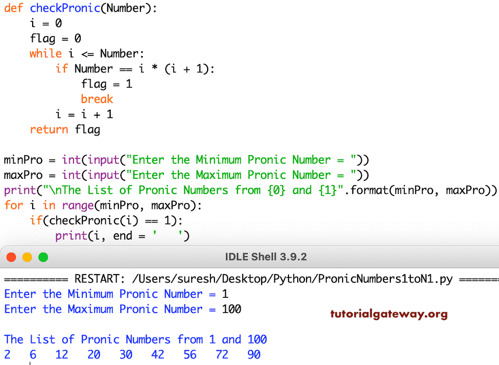 Python Program to Print Pronic Numbers from 1 to 100