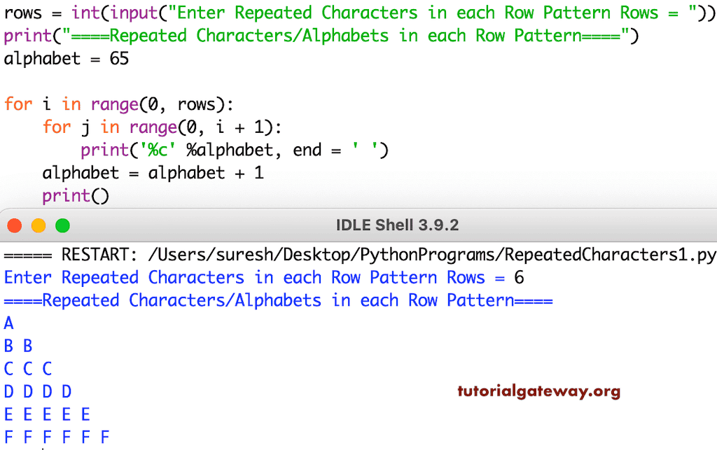 Python Program to Print Repeated Character in each Row