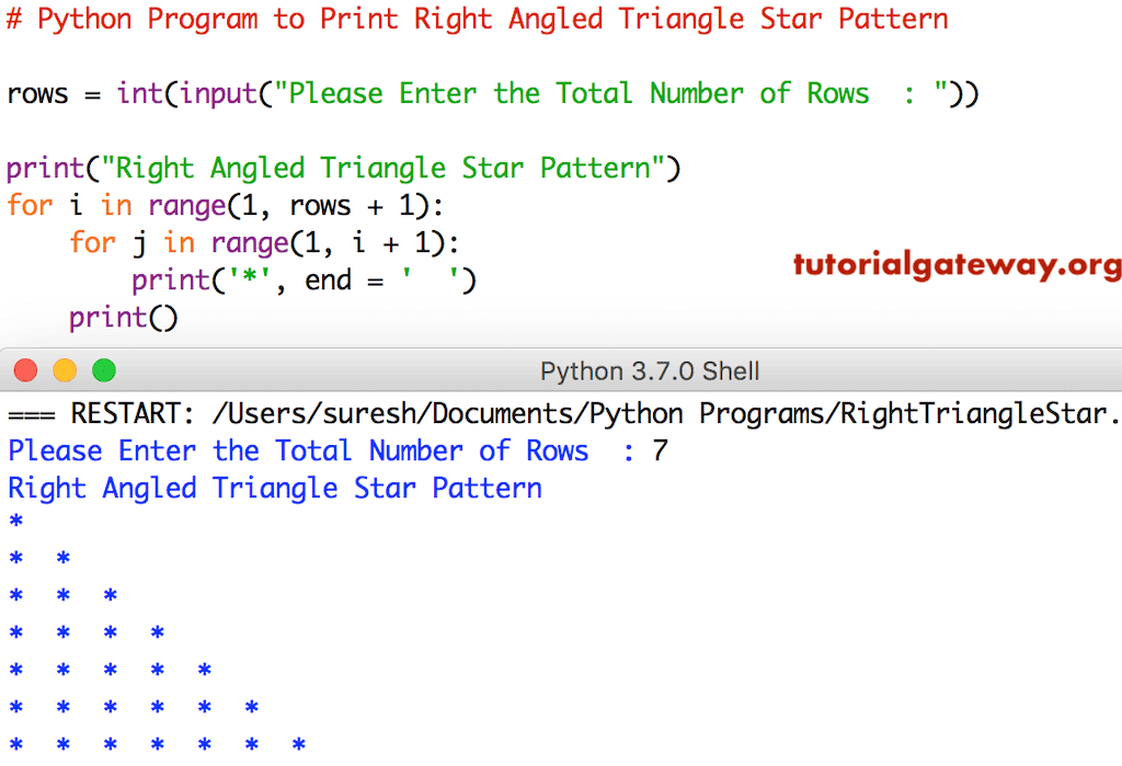 Python Program to Print Right Angled Triangle Star Pattern