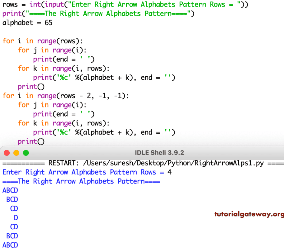 Python Program to Print Right Arrow Alphabets Pattern