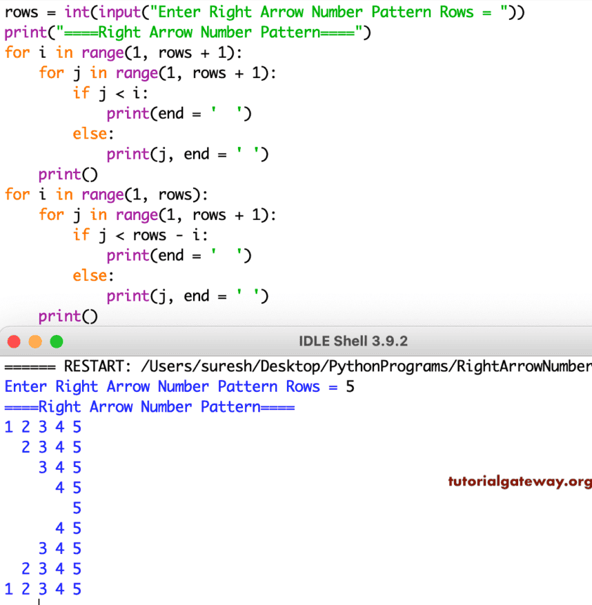 Python Program to Print Right Arrow Number Pattern
